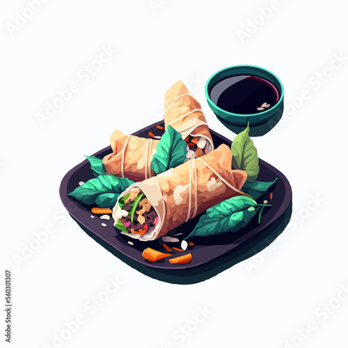 Chinese Food Spring Rolls. delicious asian cuisine flat vector