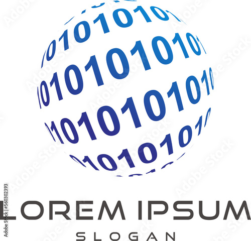 Globe code logo. Digital world logo. Vector binary codes