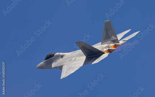 Close tail view of a F-22 Raptor, with afterburners on 