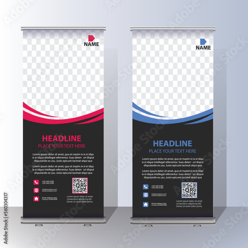 Roll Up Banner Signage Standee Template for Advertising and Multipurpose Use with Four Color Variations,display banner, brochure, x-banner, Standee Banner