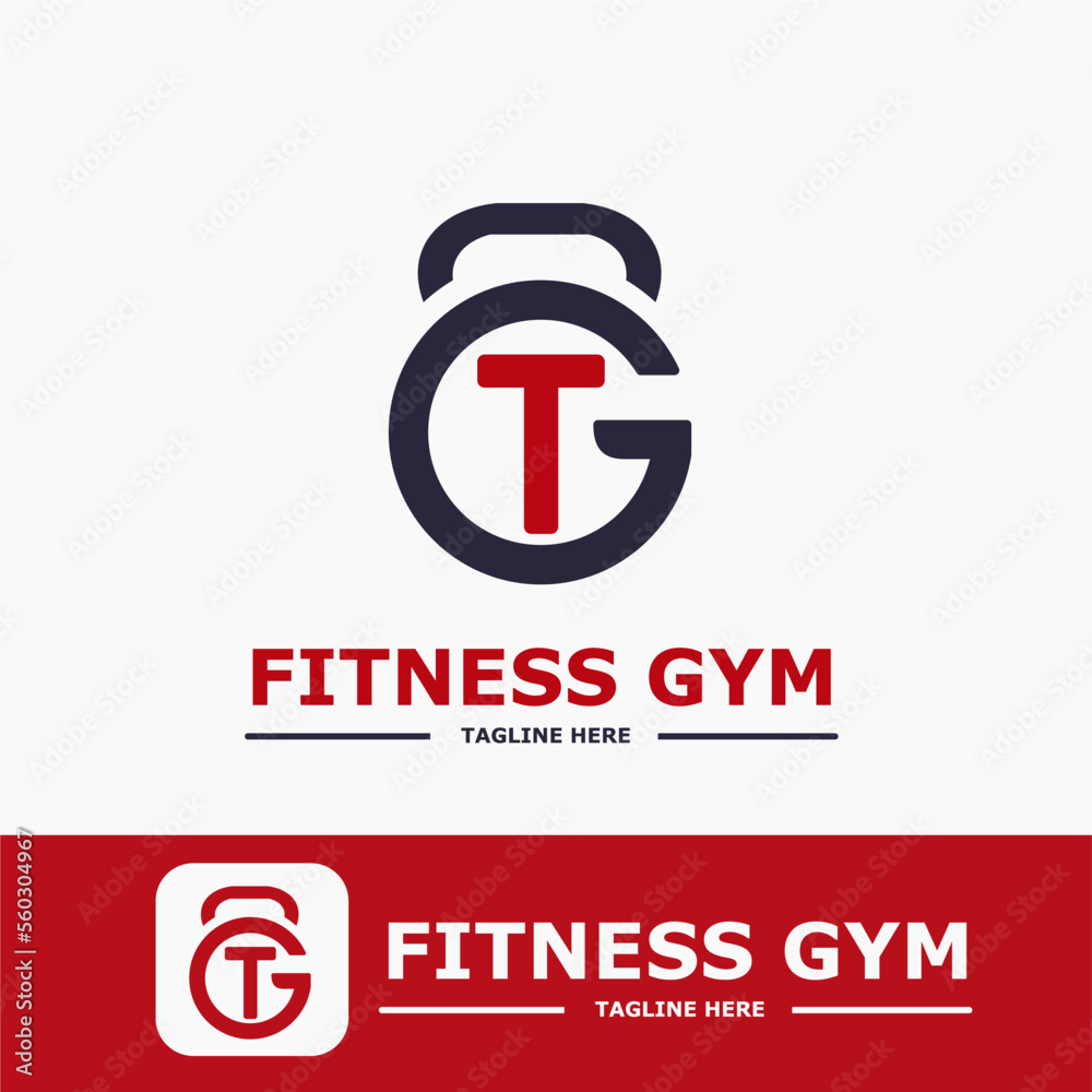 Modern Monogram Fitness Gym Sport Logo Idea Template with Kettlebell and Initial T Letter	