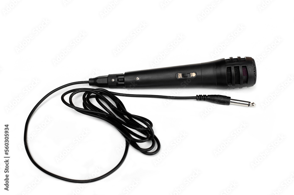 Microphone with cable isolated on white background. Microphone with cable isolated on white background.