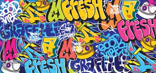 Colorful Graffiti Wall Art Background Street Art Hip-Hop Urban Vector Illustration Background. Seamless amazing graffiti art background © Themeaseven