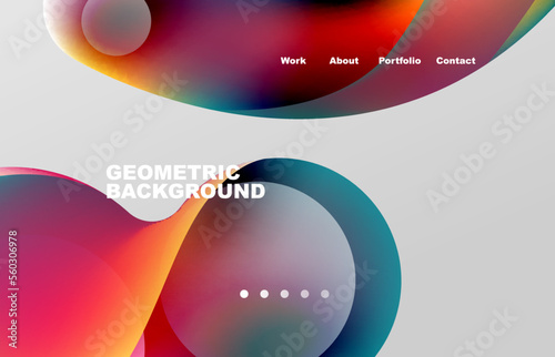 Landing page abstract liquid background. Flowing shapes, round design and circle. Web page for website or mobile app wallpaper