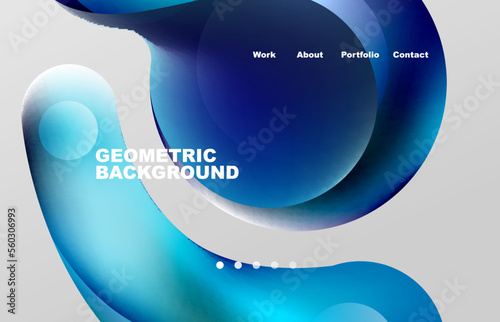 Landing page abstract liquid background. Flowing shapes, round design and circle. Web page for website or mobile app wallpaper