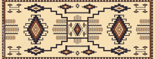 Ethnic runner geometric pattern vintage color. Vector ethnic southwestern rug. Native aztec Kilim geometric rug. Ethnic geometric pattern use for home flooring decoration, runner decorative elements.