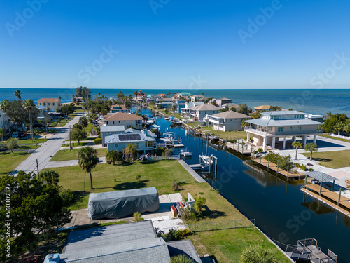 Slika na platnu Hudson Florida Neighborhood on Gulf of Mexico Coast from Aerial Drone UAV