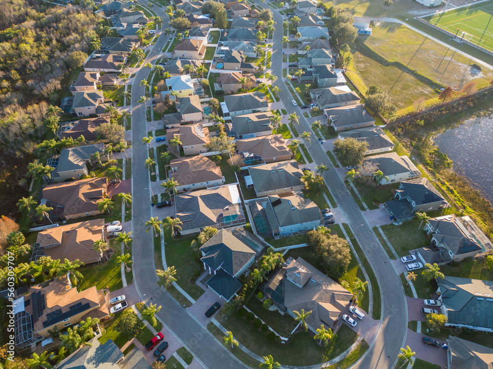 Aerial Neighborhood image of Trinity Florida Cityscape with houses and