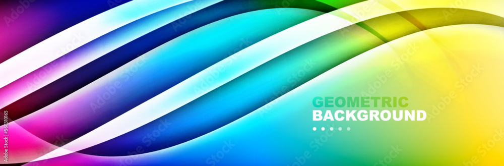 Fototapeta premium Wavy lines, technology digital template with shadows and lights on gradient background. Trendy simple fluid color gradient abstract background with dynamic wave shadow lines effect