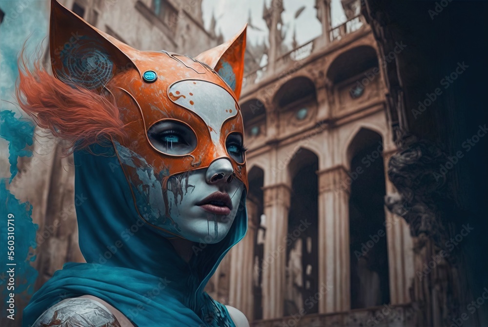 Fearless kasai kitsune fox guard with flame red hair and piercing gaze