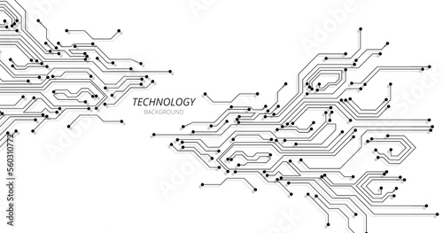 Circuit board black technology on white background.Vector abstract technology illustration Circuit board on white background.High-tech circuit board connection system concept.	 photo