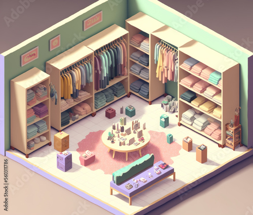 Isometric infographic of clothing store inside, AI Generate