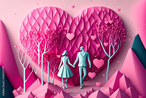 Happy couple lover with heart background, AI Generate