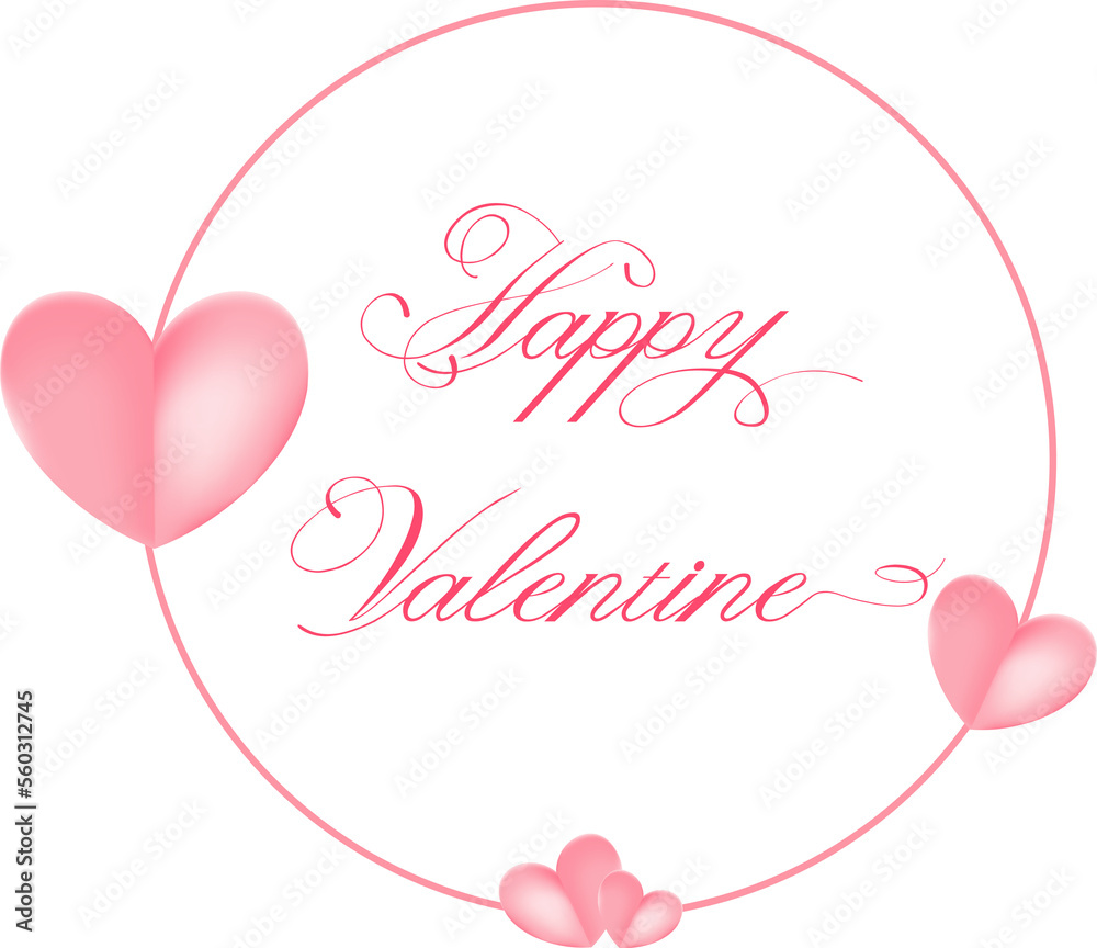 happy valentine background on pink background. heart and circle shape background isolated on white background