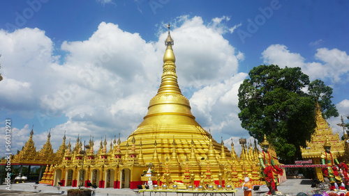 Replica Of Shwedagon Pagoda royalty At Phutthasuwan Chedi temple, Ranong, Thailand.