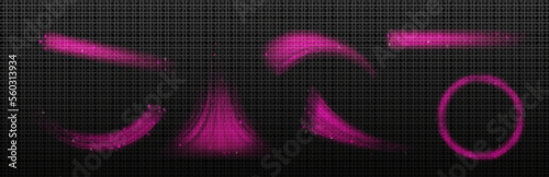 Pink wind waves, fresh air flow effect. Abstract light trails with sparkles, pink smoke blows isolated on transparent background, vector realistic illustration