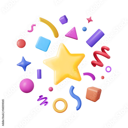 3D Party Confetti Set Isolated on White. Render Plasticine Confetti Collection. Colorful Firecracker Elements in Various Shapes. Party, Holyday, Surprise or Birthday Events. Vector Illustration