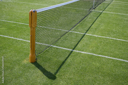 Tennis net with shadows on a grass tennis court © joescarnici
