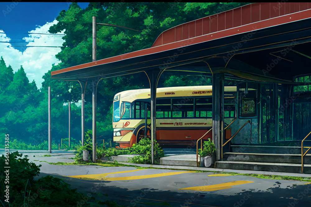 Obraz premium アニメ映画風の乗り物系背景のイラスト(AI generated image)