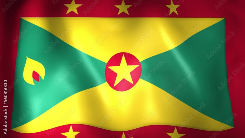 Animation of the Grenadian flag. 4K. Grenada flag flying, 3D flag render animation	