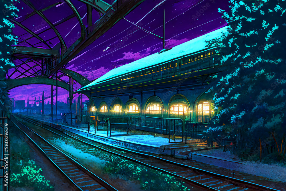 Obraz premium アニメ映画風の乗り物系背景のイラスト(AI generated image)