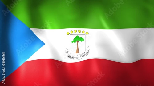 Animation of the Equatorial Guinea flag. 4K. Republic of Equatorial Guinea flag flying, 3D flag render animation	