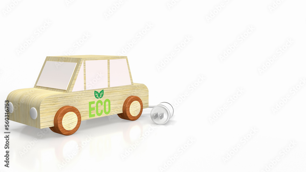 The wood car toy and electric plug for ev car concept 3d rendering