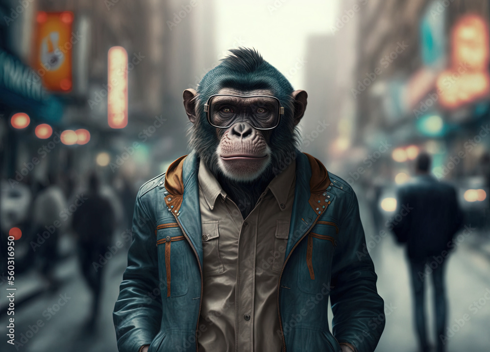 Portrait of stylish fashion monkey walking in the city Portrait of stylish fashion monkey walking in the city