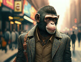 Portrait of stylish fashion monkey walking in the city