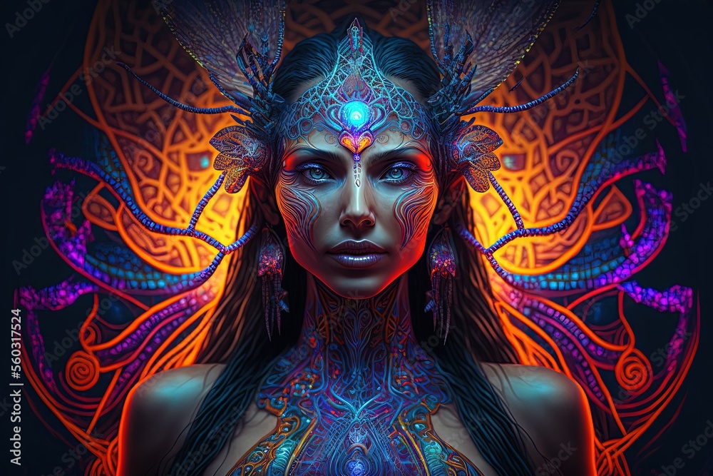 Fototapeta premium frau, gesicht, make-up, kunst, schönheit, auge, farbe, person, blume, kostüm, maske, fasching, gestalten, Ai, midjounrney Generative AI Generativ KI