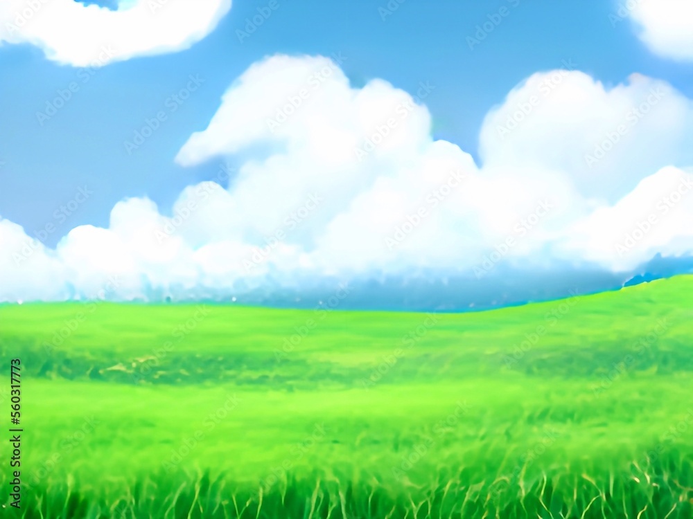 green field and blue sky 2D anime Background green field and blue sky 2D anime Background