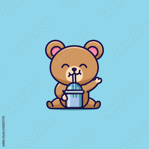vector cartoon illustration cute bear drink a cup of ice icon animal nature