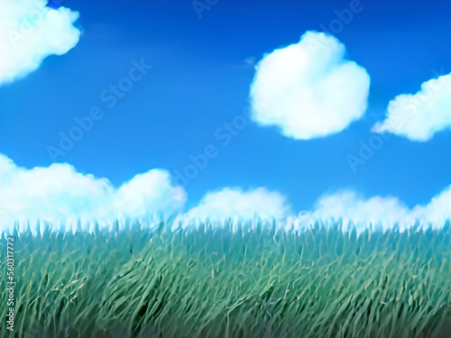 green grass and blue sky 2D anime Background 
