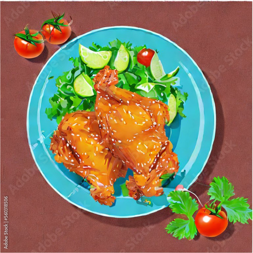 Fritiertes Huhn mit Salat