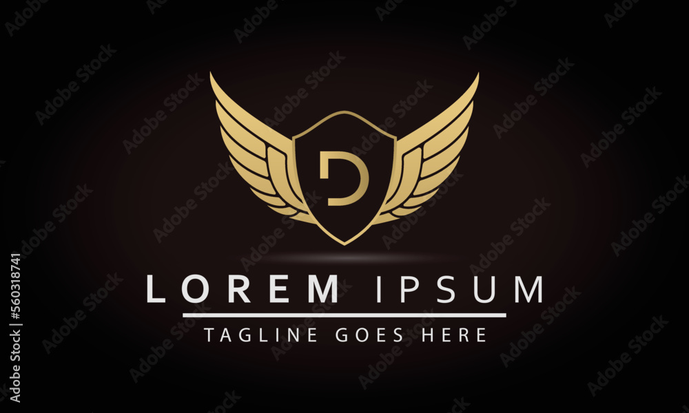 Illustration Modern Crown With Wings Sign D And Shield Luxury Logo Design Icon Illustration Modern Crown With Wings Sign D And Shield Luxury Logo Design Icon