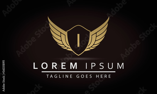 Illustration Modern Crown With Wings Sign I And Shield Luxury Logo Design Icon