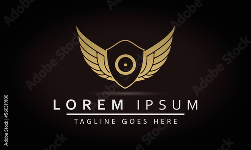 Illustration Modern Crown With Wings Sign O And Shield Luxury Logo Design Icon
