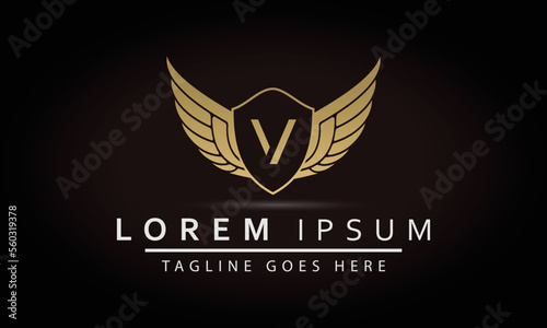 Illustration Modern Crown With Wings Sign V And Shield Luxury Logo Design Icon