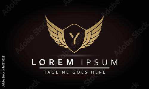 Illustration Modern Crown With Wings Sign Y And Shield Luxury Logo Design Icon