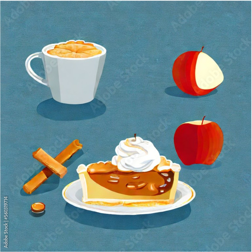 Apfelkuchen mit Sahne und Kaffee