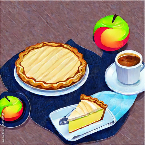 Apfelkuchen mit Sahne und Kaffee