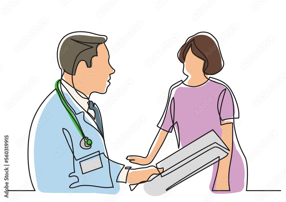 continuous line drawing doctor consults with patient - PNG image with transparent background