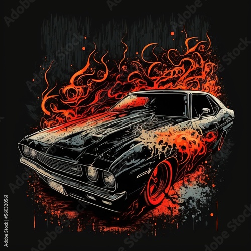 Foto cool hell car, t-shirt print design