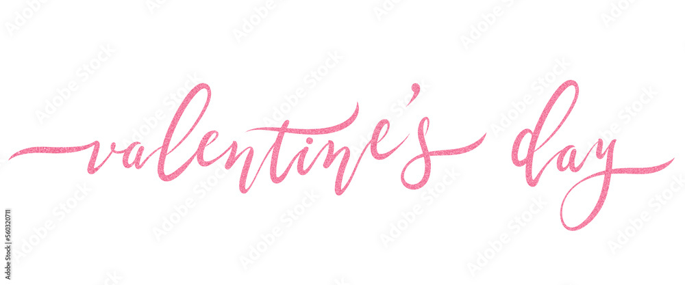 Happy Valentines Day lettering with pink glitter. hand drawn without background
