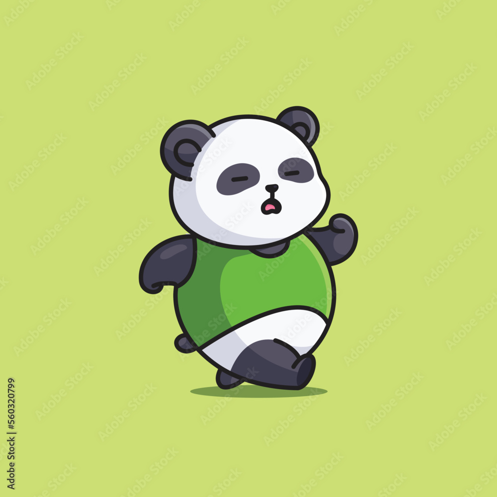 Fototapeta premium Cute cartoon fat panda jogging running sport vector illustrations icon