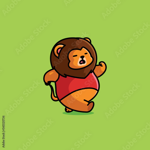 Cute cartoon fat lion running sport vector illustrations icon