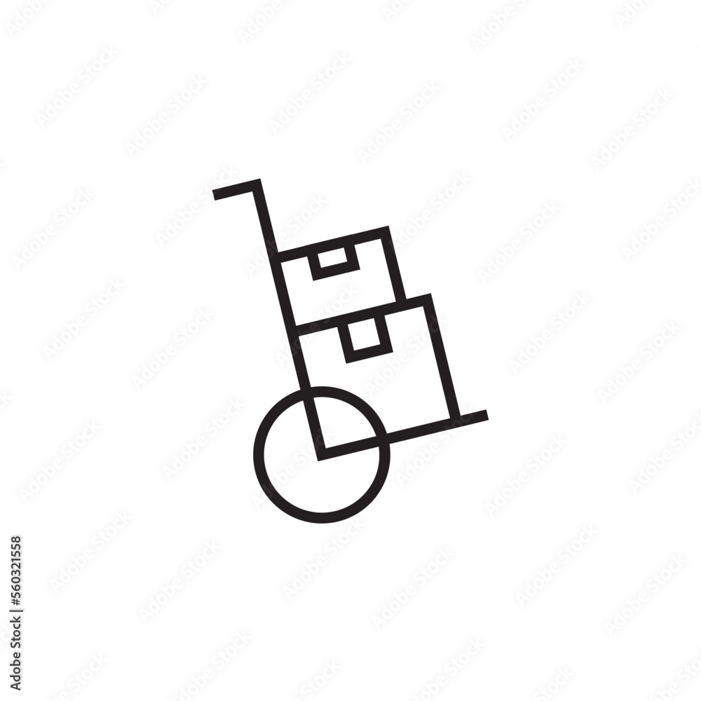 Trolley delivery service icon with black outline style. Related to order tracking, delivery home, warehouse, truck, scooter, courier and cargo icons. Shipping symbol. Vector illustration Trolley delivery service icon with black outline style. Related to order tracking, delivery home, warehouse, truck, scooter, courier and cargo icons. Shipping symbol. Vector illustration