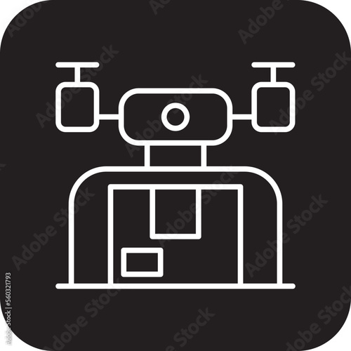 Drone shipping delivery service icon with black filled line style. Shipping sign symbol. Related to order tracking, delivery home, warehouse, truck, courier and cargo icons. Vector illustration