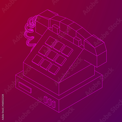 Old retro landline telephone. Wireframe vector