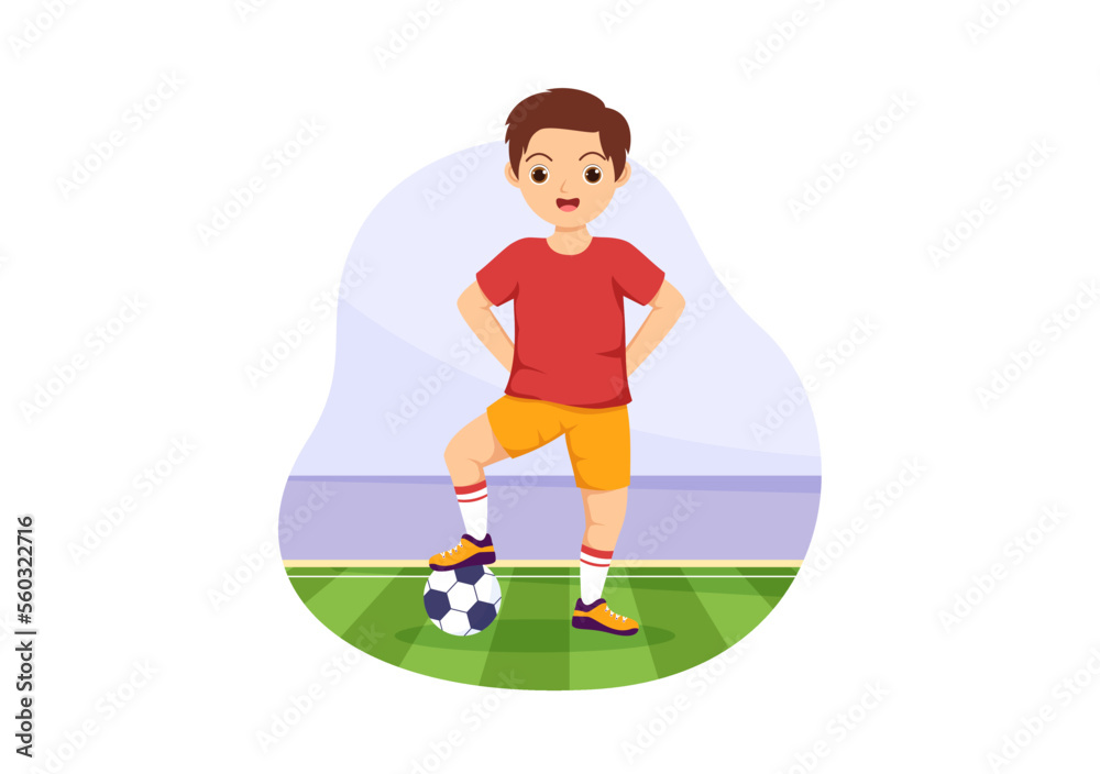 Futsal, Soccer or Football Sport Illustration with Kids Players Shooting a Ball and Dribble in a Championship Sports Flat Cartoon Hand Drawn Templates
